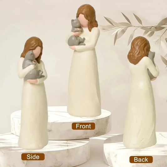 1 Piece Hand-Painted Resin Friendship Sculpture - Cat Angel Statue, Friendship Angel Cat Commemorative Gift, Home Office Decoration, Office Home Decoration, Desktop Decoration, Abstract Handicraft Decoration, Symbolic Love, I