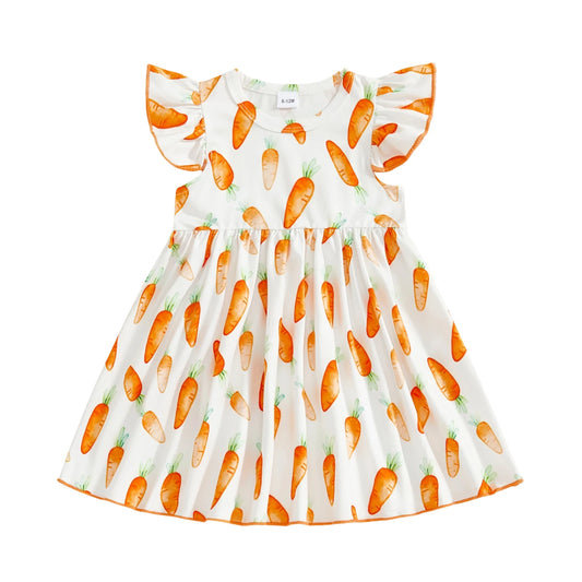 Easter Toddler Girls Dress Fashionable Carrot Print Sleeveless Round Neck Summer Dress
