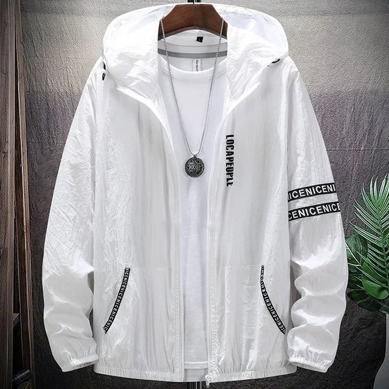 Summer Skin Coats Men SPF Ultra Light UV Sun Protection Big Size Hooded Windbreaker Jacket Men Striped Casual Outwear 8XL 9XL