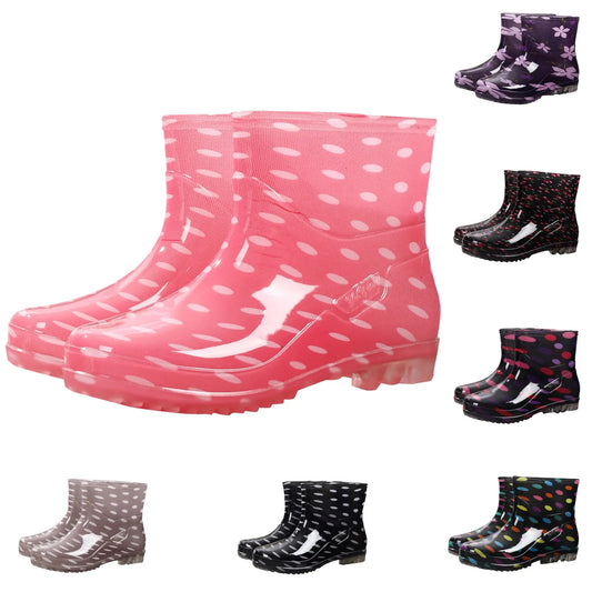 Fashionable Print Rain Boots Adult Women's Waterproof Boots Anti-slip Wear-resistant Shoes Mid-high Boot Rain Shoes