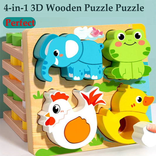 4-in-1 Wooden Cognitive Jigsaw Puzzle