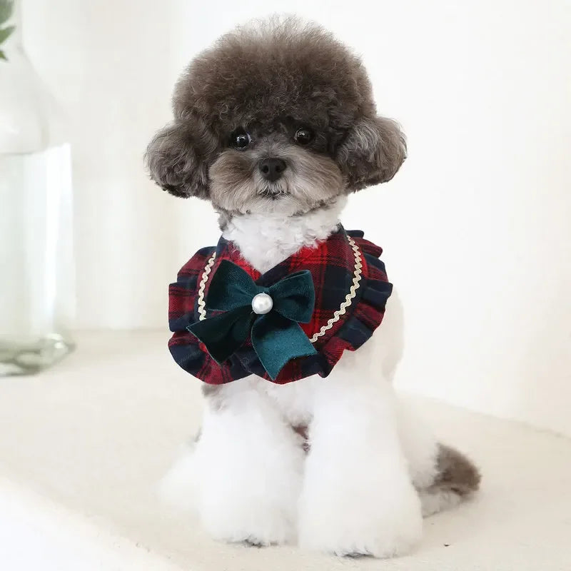 Plaid Ruffled Bow Pet Scarf
