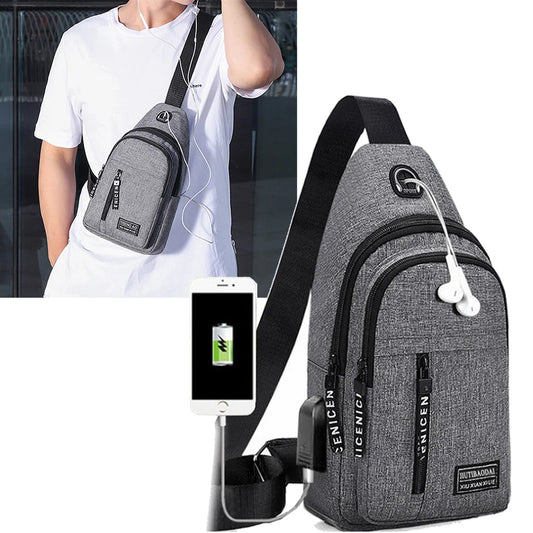 Water-Proof Messenger Crossbody Shoulder Bag with Built-In USB Cable on Some Options
