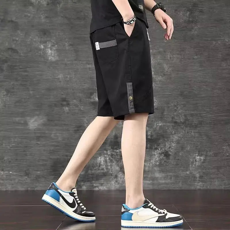Trendy and Versatile Sports American Retro Work Clothes Men Thin Loose Straight Slimming Five-point Pants