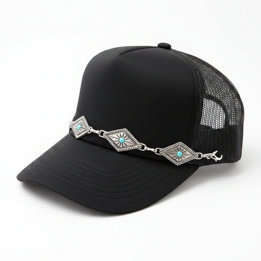 Silver & Turquoise Diamond Concho Trucker Hat Chain