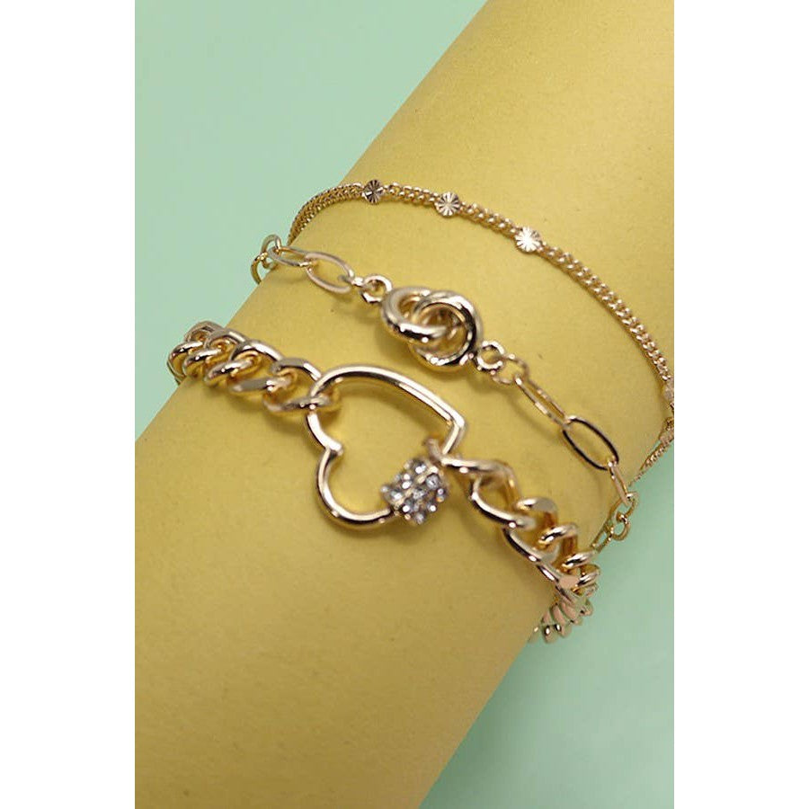 Trio Layer Heart Charm Bracelet
