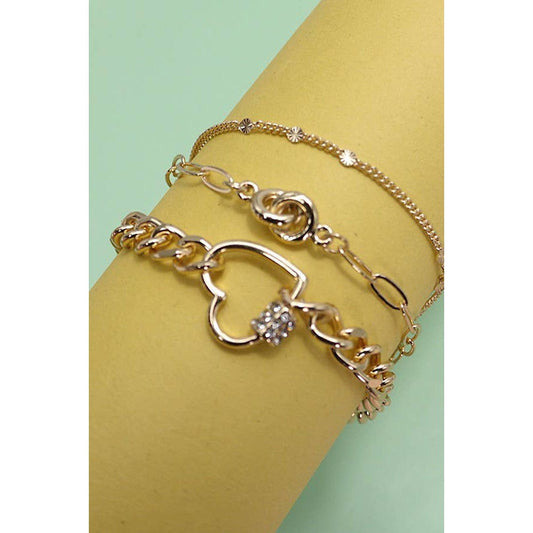 Trio Layer Heart Charm Bracelet