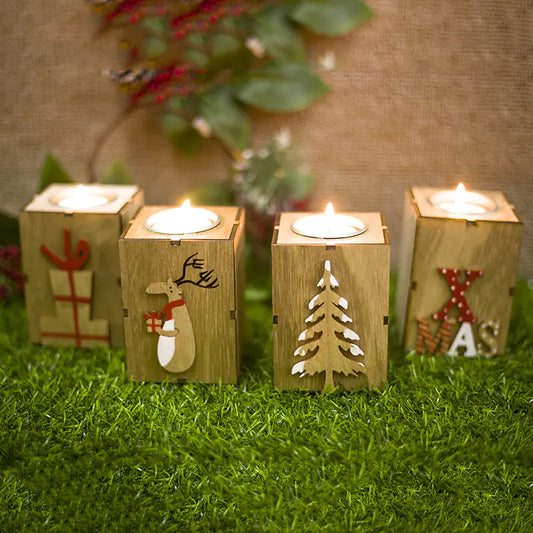 Creative Wooden Christmas Candleholder Decoration