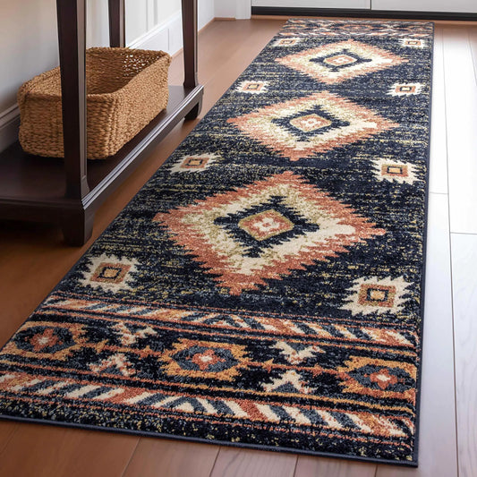 Well Woven Tulsa Lea Blue Traditional Southwestern Tribal 27" X 910" Runner Rug
