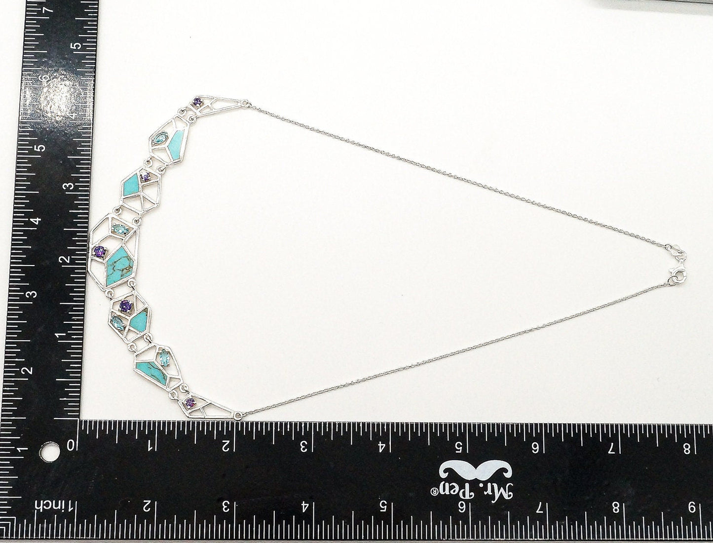 Amethyst, Blue Topaz & Turquoise Sterling Silver Necklace