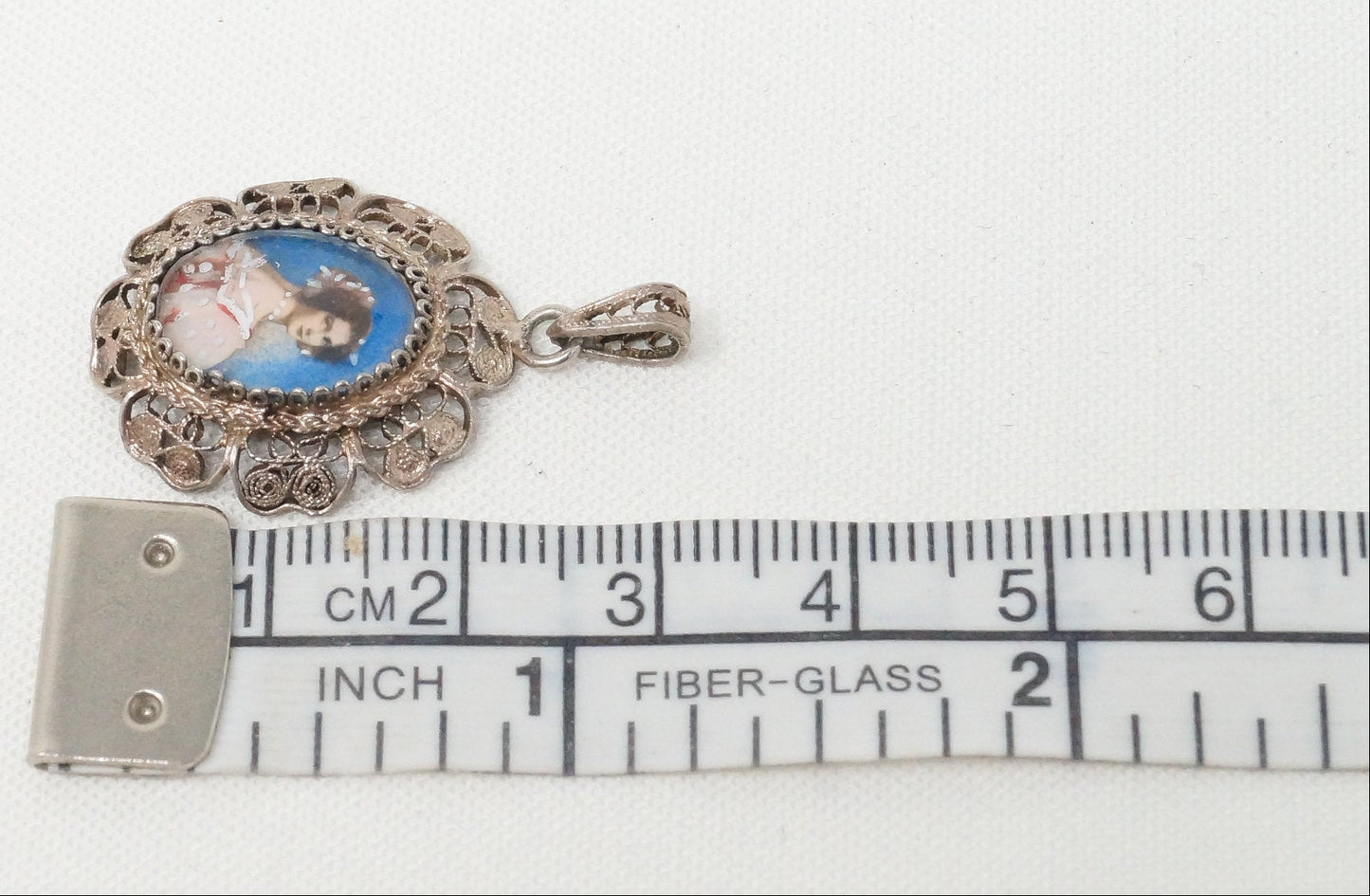 Antique Edwardian Woman Filigree Sterling Silver Necklace Pendant