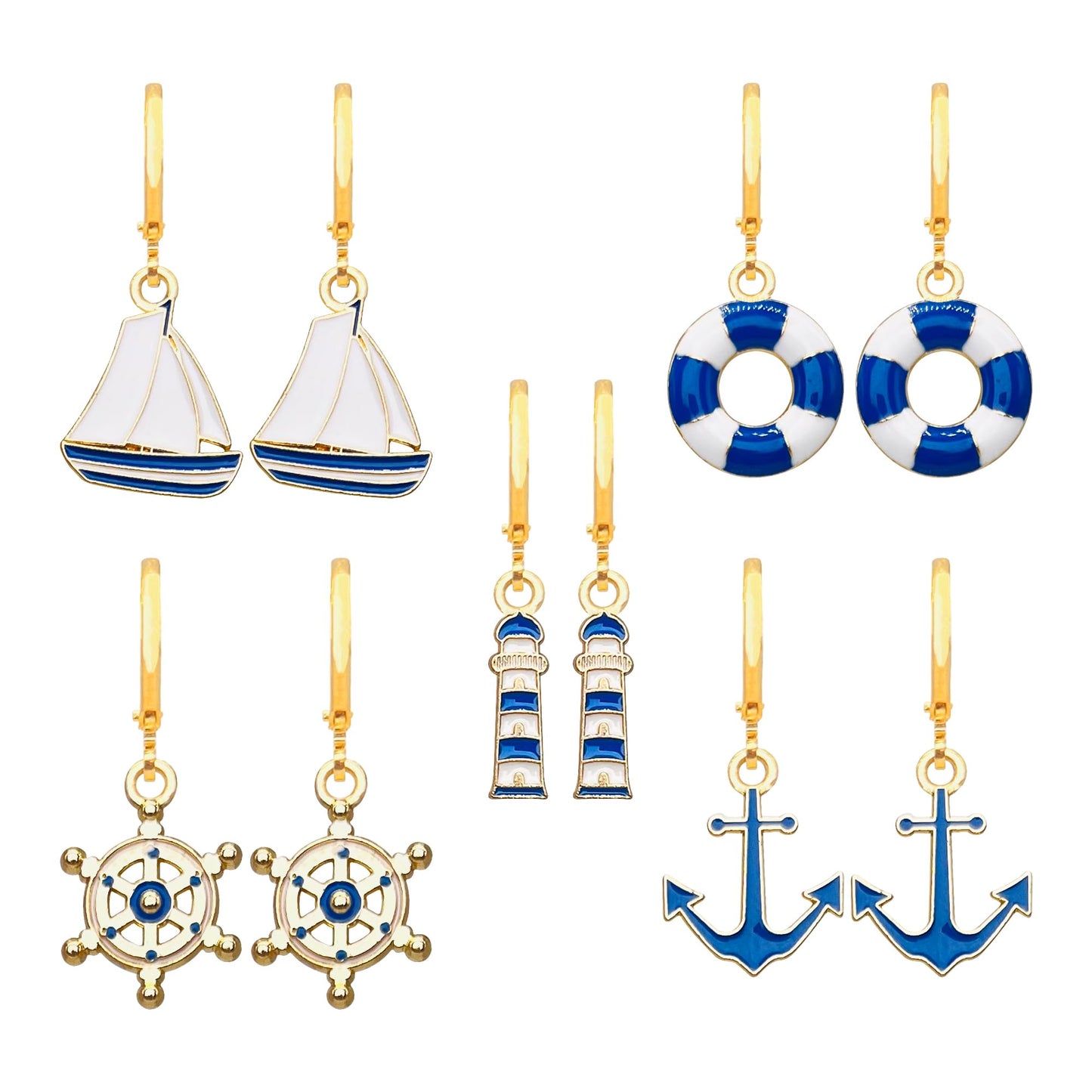 5 Pairs Nautical Themed Earrings