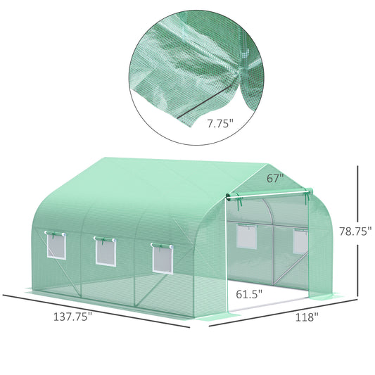 Portable Walk-In Tunnel Greenhouse with Windows-Deep Green