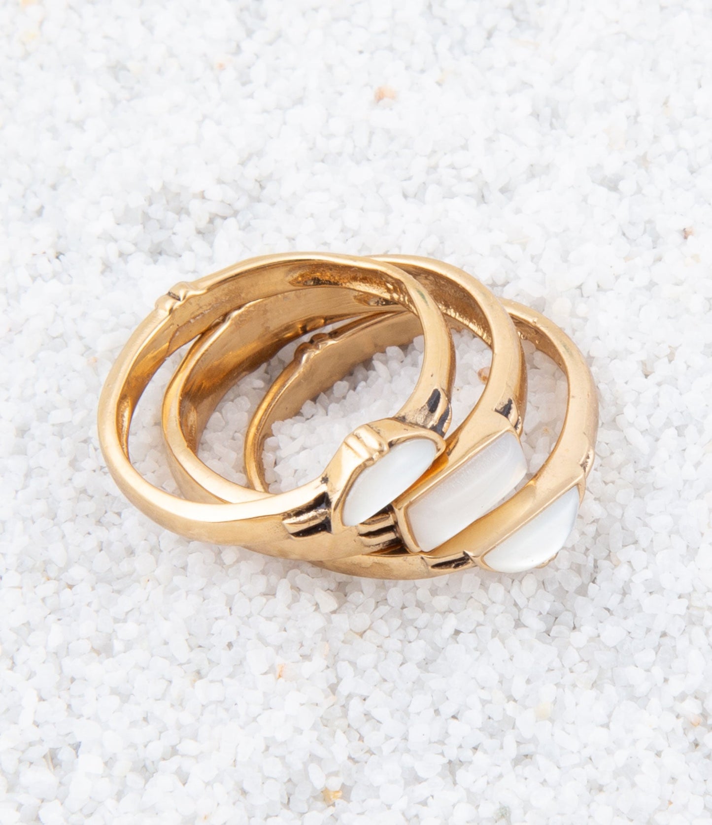 Baguette White Mother of Pearl Golden Stack Ring Set
