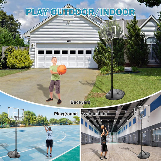 Kids Outdoor Basketball Hoop - 5-7ft Adjustable Height 32in Backboard