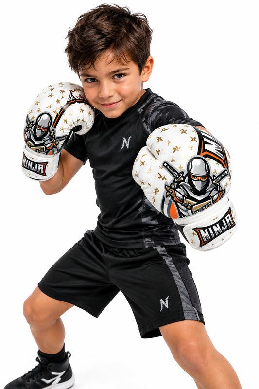 Kids Boxing Gloves for with Hand Wraps (White)