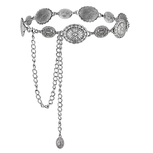 YooAi Western Chain Belt Vintage Concho Cowgirl Waist Chain Belt for Women Dresses Jeans Adjustable B-Silver 56 L