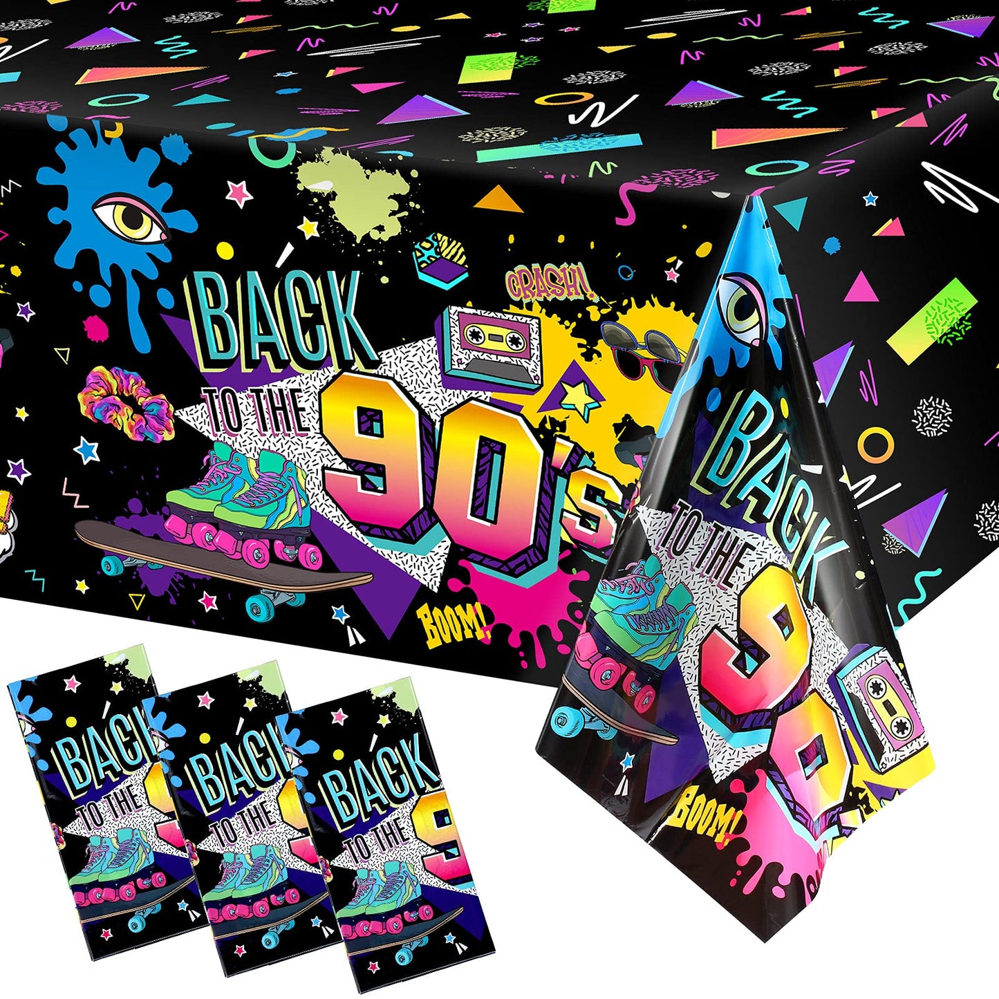Tegeme 3 Pcs 90s Plastic Party Table Cover Back to The 90s Tablecloth 90s Birthday Party Decoration The 90s Hip Hop Party Supplies Throwback Birthday Party Decor for Room Kitchen 54 x 108 Inch