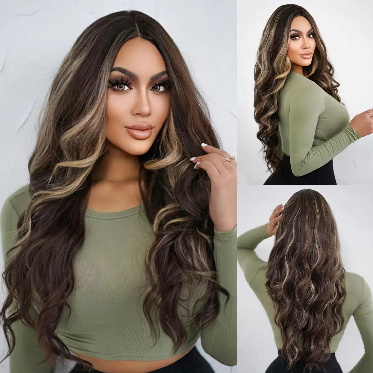 Synthetic Heat Resistant Long Mixed Black Blonde Wavy Wig