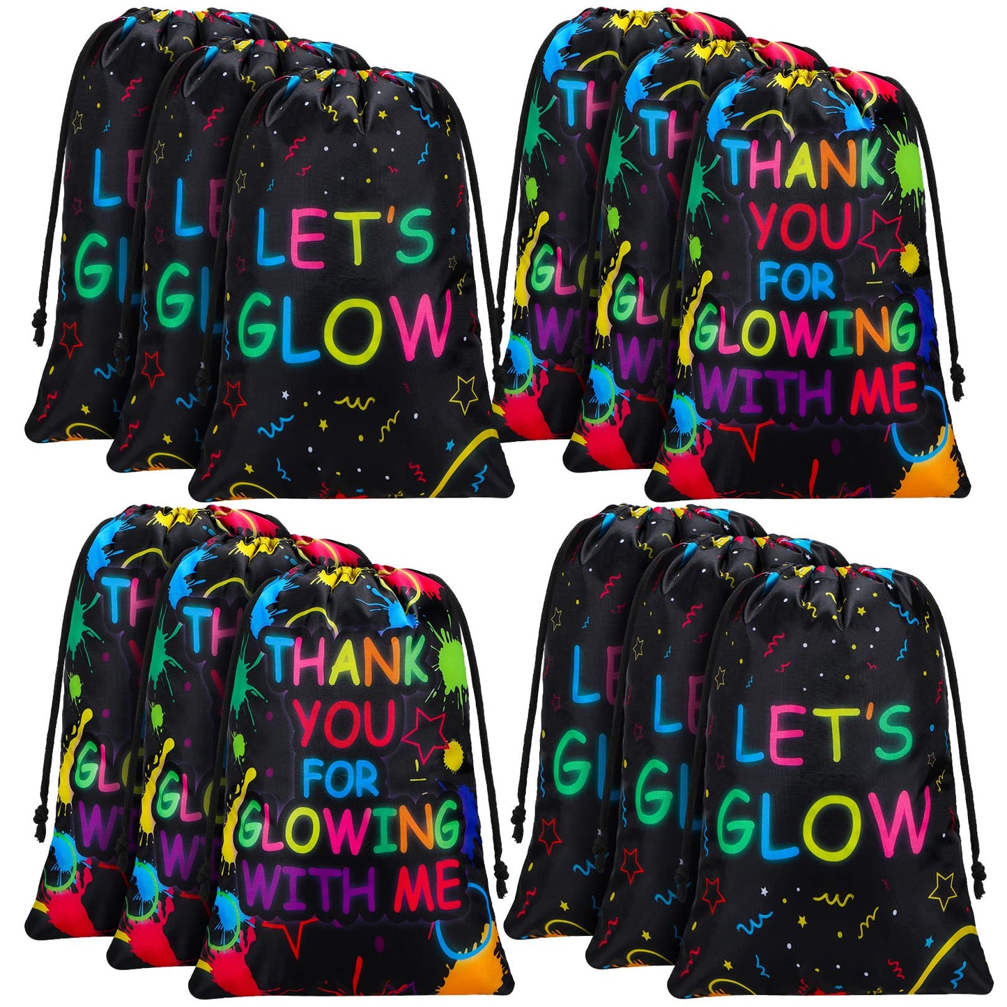 Sadnyy Lets Glow Drawstring Bags Glow Party Supplies Favor Gift Bags Neon Pouch for Retro 80s 90s Theme Party Decorations(36 Pieces)