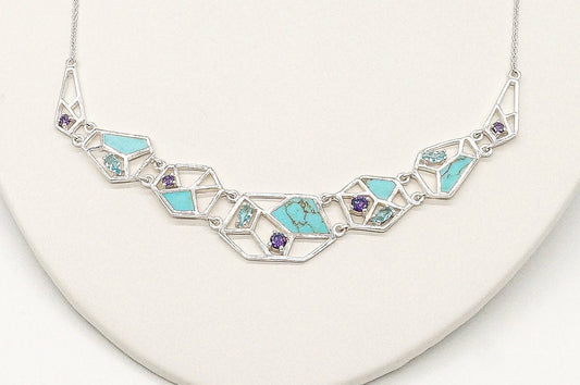 Amethyst, Blue Topaz & Turquoise Sterling Silver Necklace