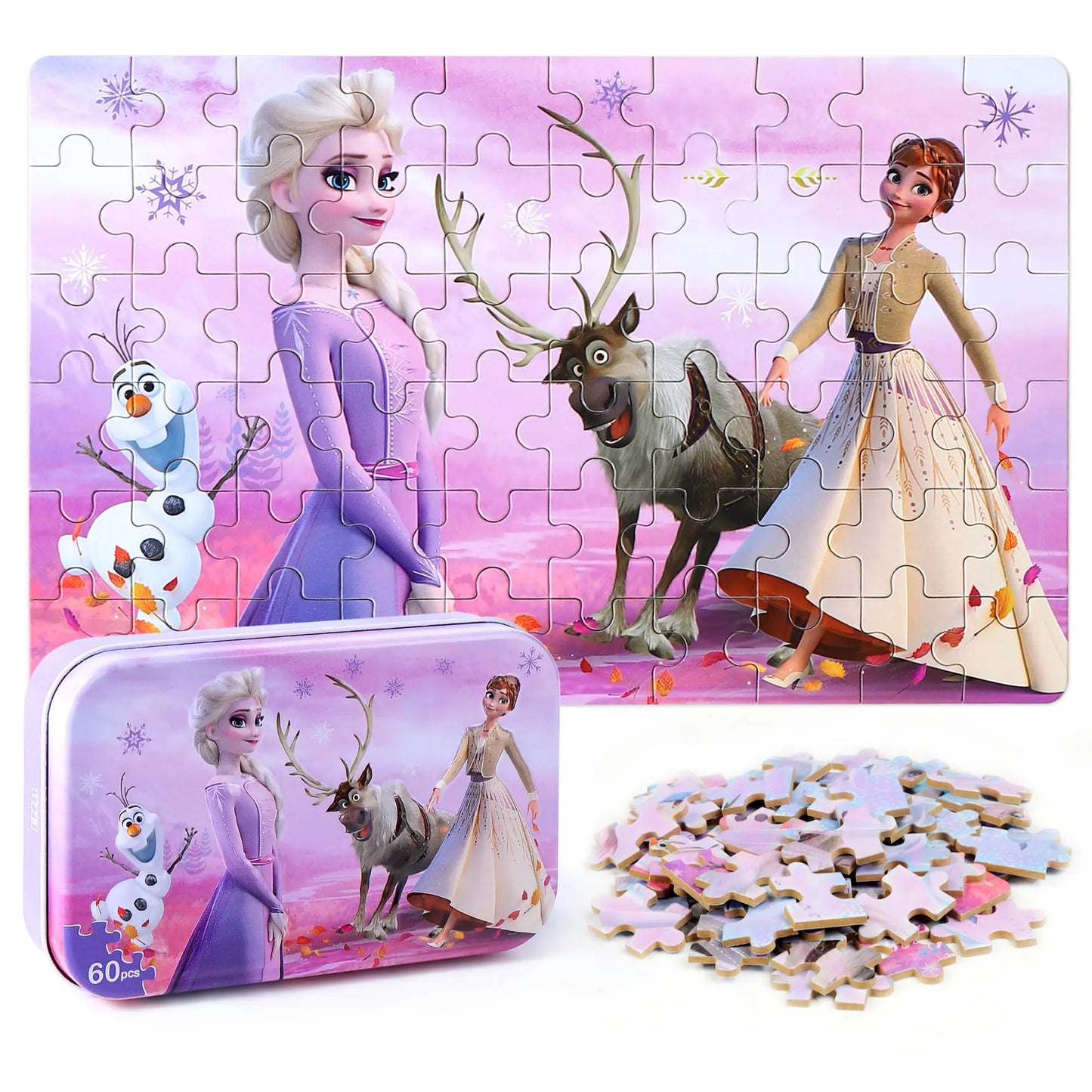 LELEMON Pretty Puzzles for Kids Ages 4-8 60 Piece Snowmen Puzzles for Kids Ages 3-5Children Jigsaw Puzzles Kids Puzzles in a Metal BoxEducational Learning Puzzle Toys for Girls and Boys