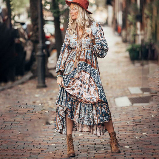 Bohemian Irregular Print Vintage Dress