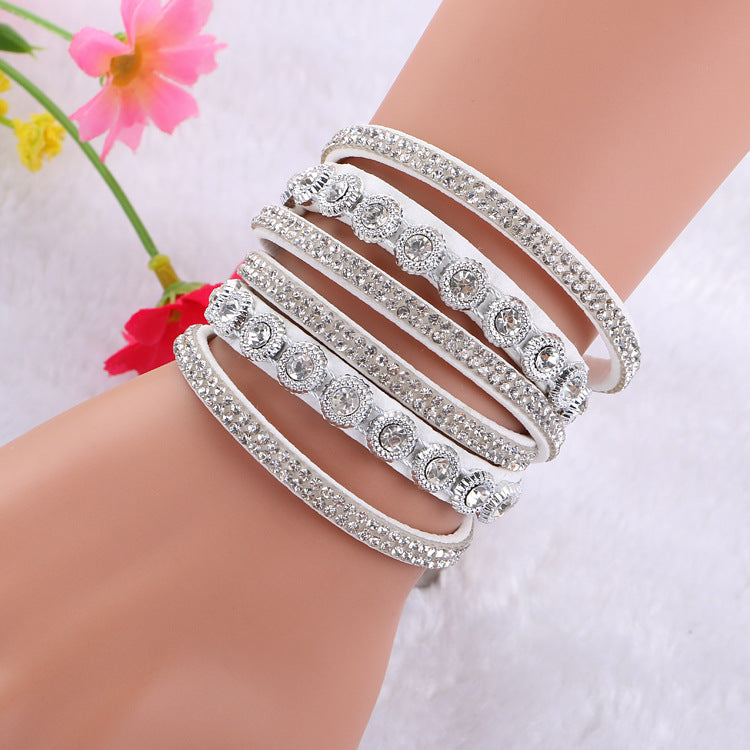 Vintage Rhinestone Layered Leather Bracelet
