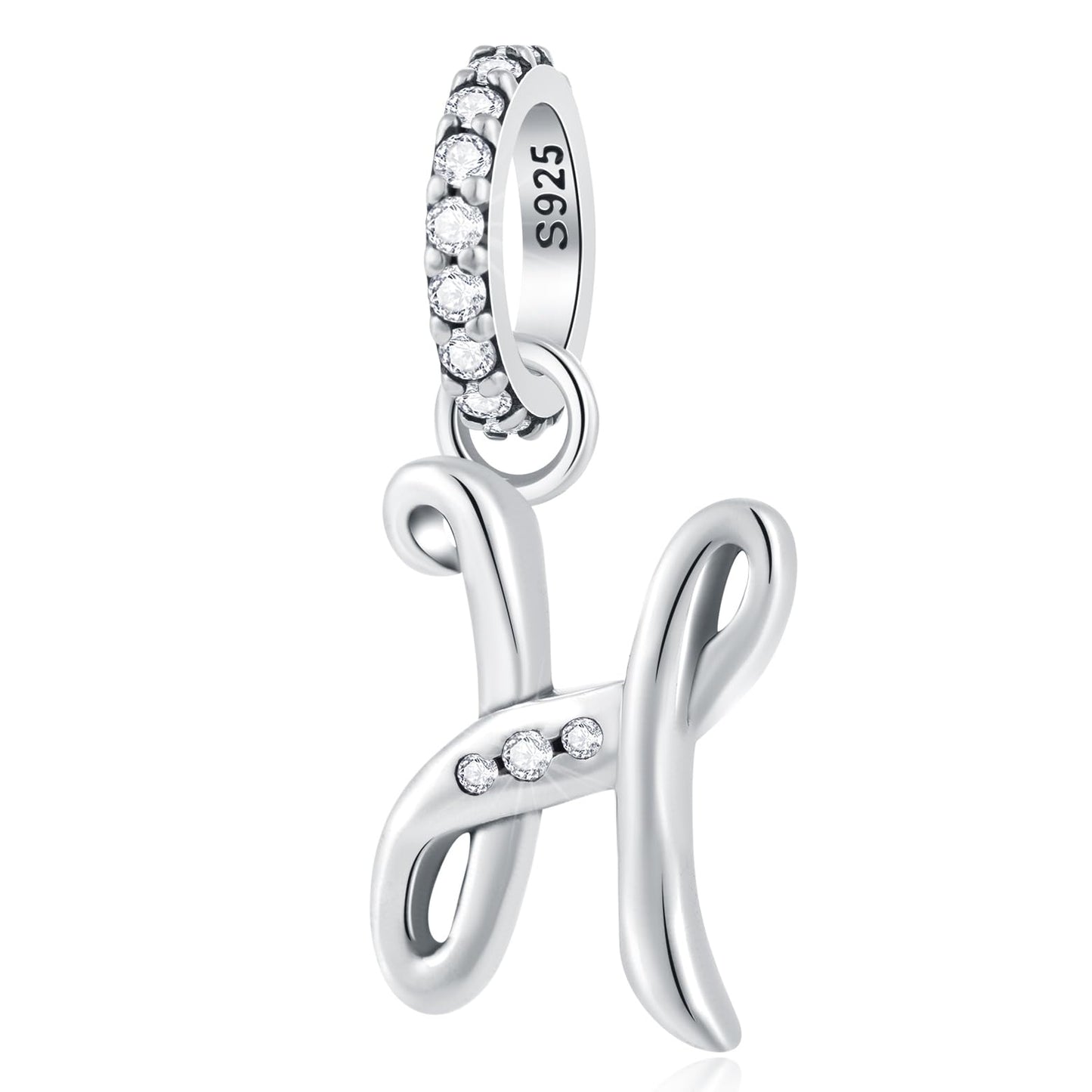 Letter H CZ Dangle Charm in 925 Sterling Silver