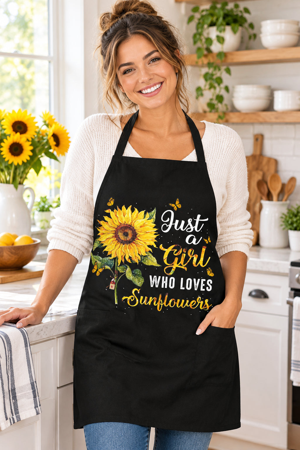 Sunflower Bib Apron with Extra Long Ties