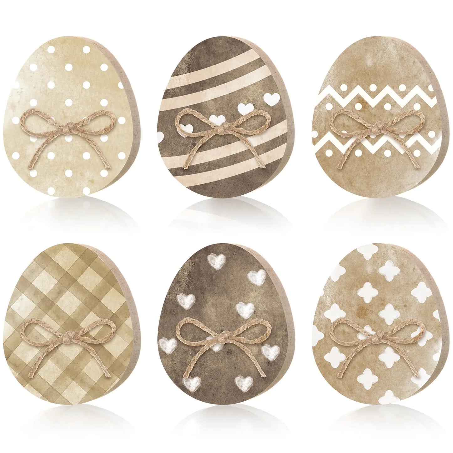 Seeloowy 6 Pcs Easter Bunny Table Wooden Signs Bunny Shaped Farmhouse Decor with Rope Easter Egg Decor Easter Tiered Tray Decor for Home Office Party Centerpiece Decoration(Novelty)