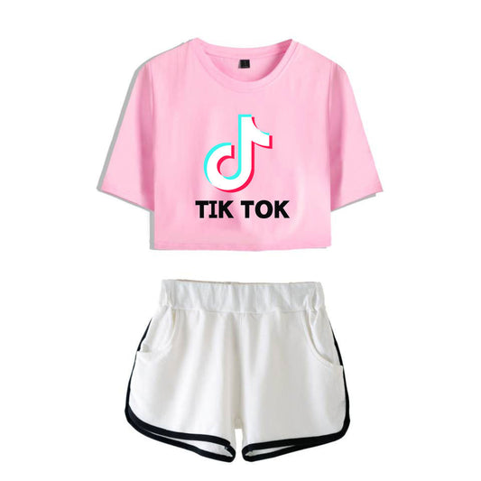 TikTok Oversized Cropped Short Sleeve Set