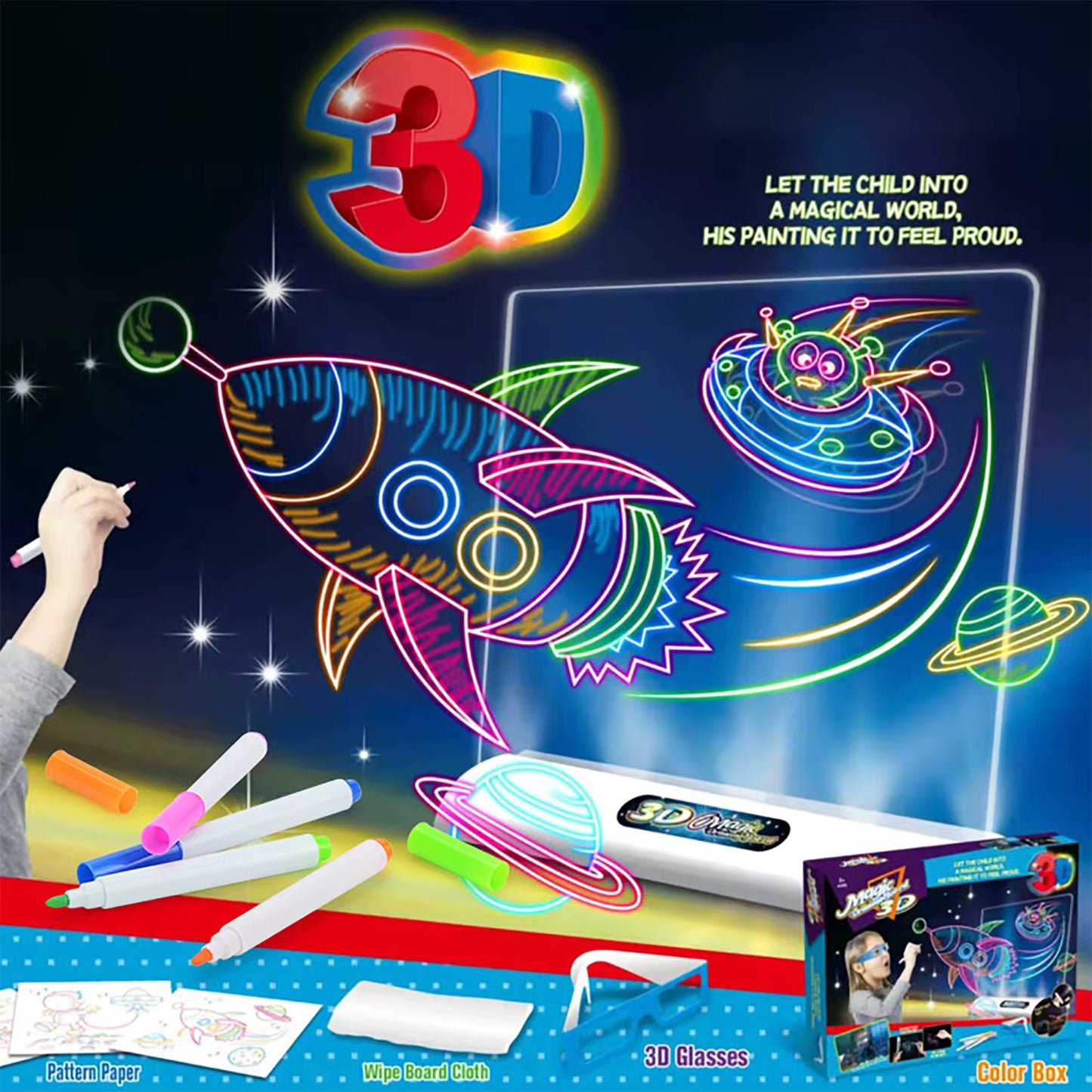 Magic 3D Flash Drawing Board - Multifunctional Color Toy