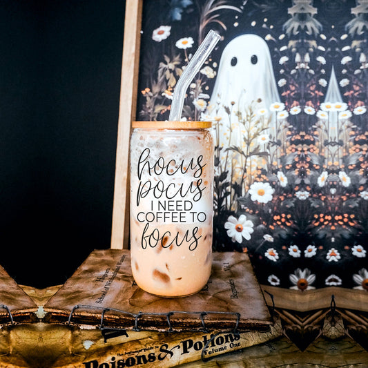 Hocus Pocus 20oz Glass Tumbler With Bamboo Lid, Stainless Straws and Cleaner