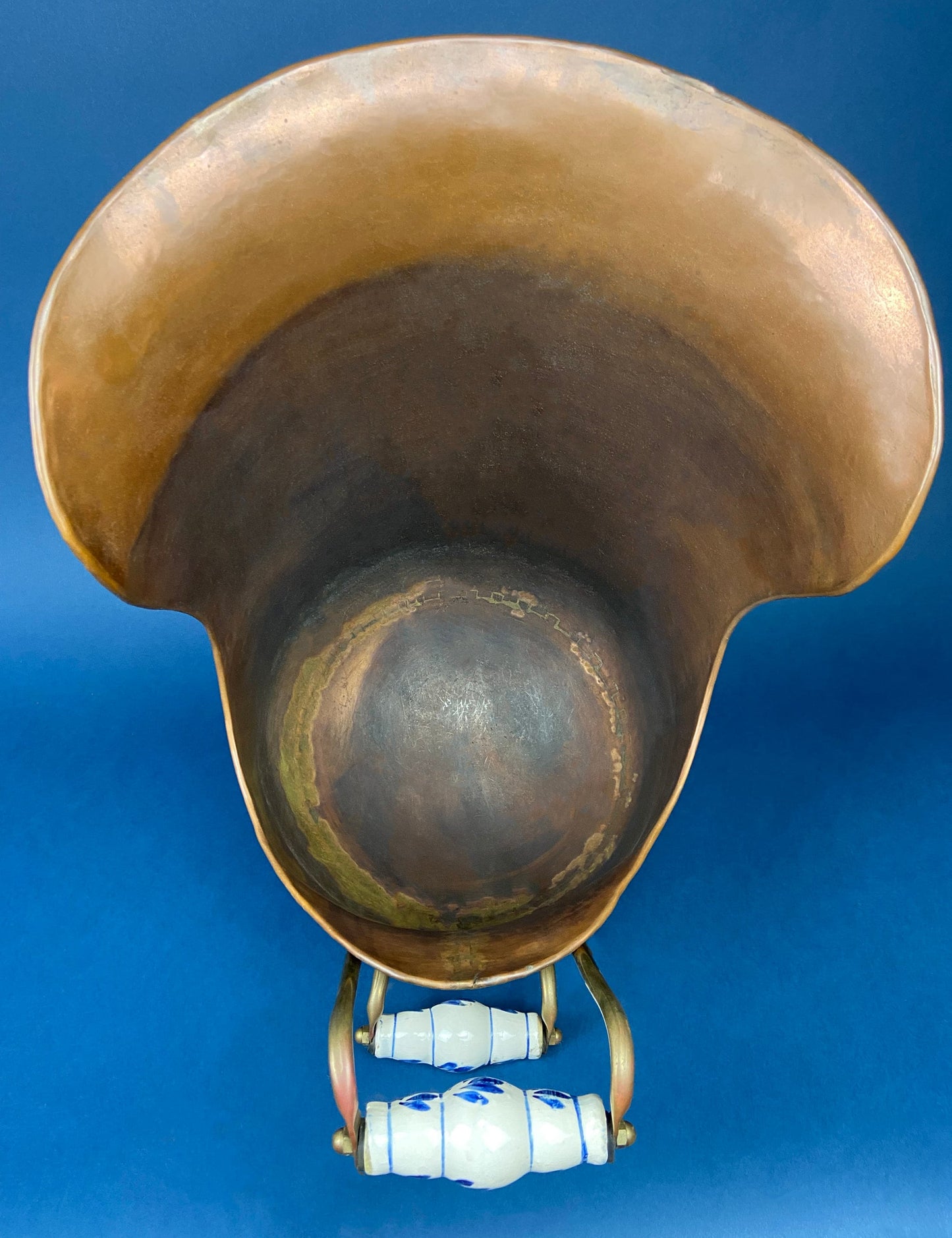 Antique Copper Cauldron with Brass Bottom & Ceramic Handles
