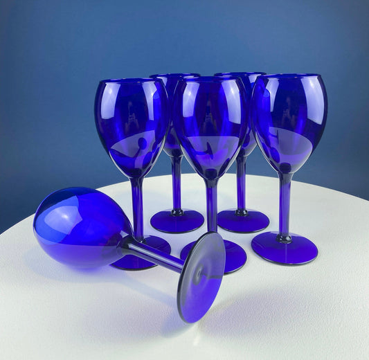 Set of Six Cobalt Blue Wine Glasses