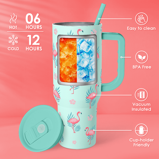 Mint Flamingo Slider Tumbler with Handle | 40oz