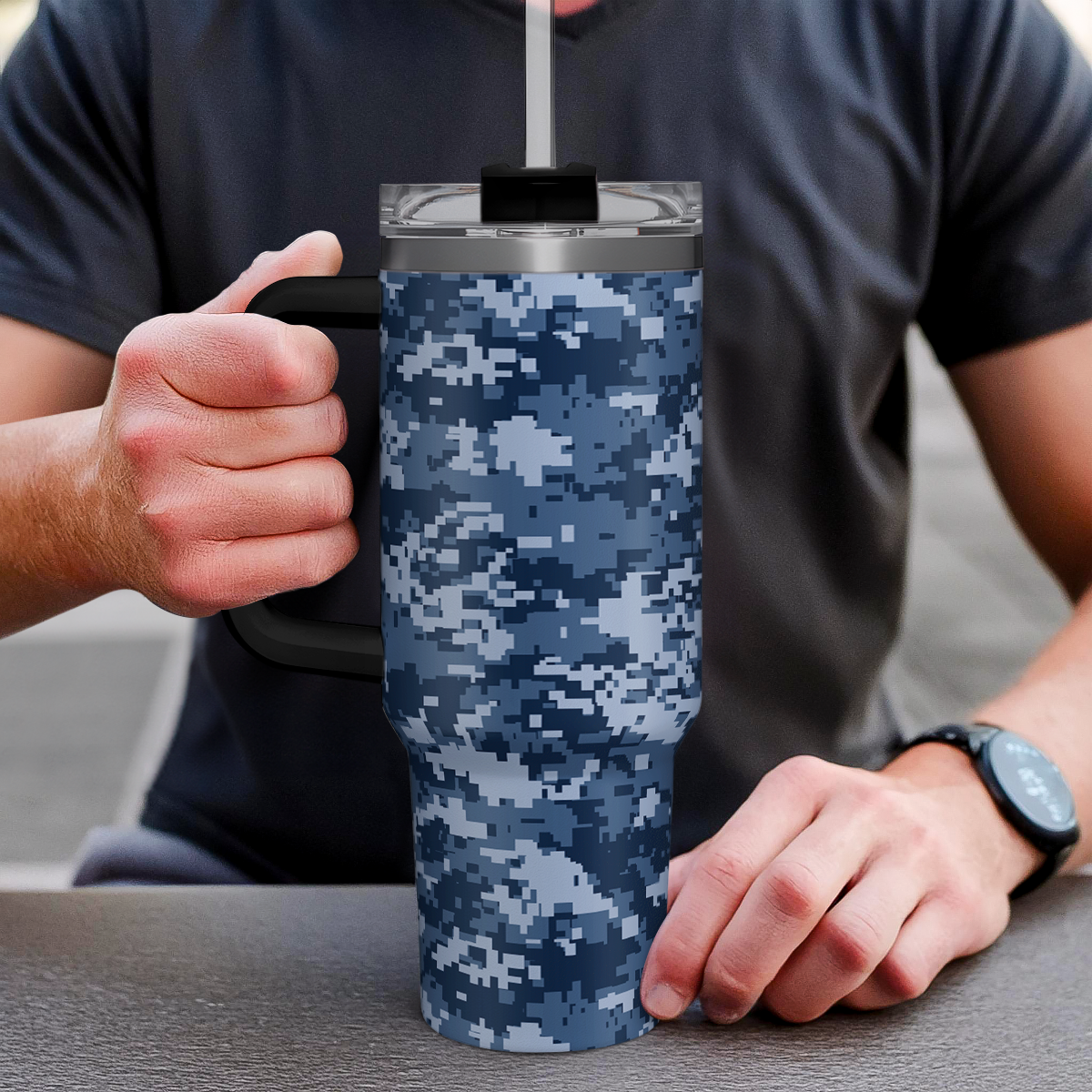 Camouflage Tumbler 40oz Stainless Steel Insulated with Lid & Straw, Camo Travel Mug Cup Gifts for Men Dad Husband Brother Grandpa Veteran Hunting Lover on Christmas Birthday Valentine Fathers Day