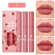 3 Colors Strawberry Matte Lipstick - Long Lasting Velvet Finish