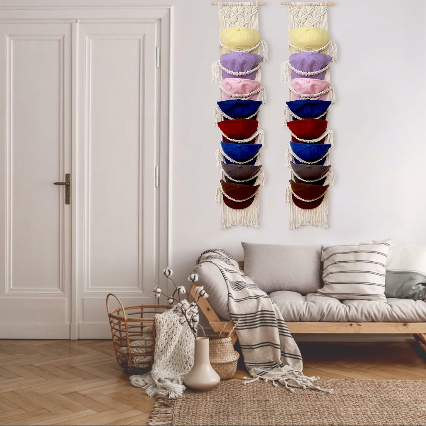 Hommtina Wall Mounted Hat Rack Organizer Brown 2 Pack Bohemian Style