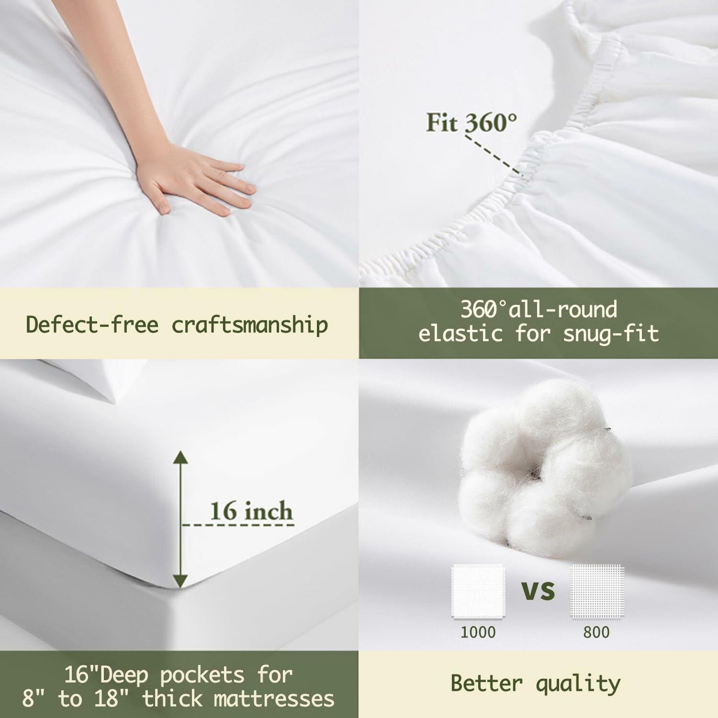 SAKIAO Egyptian Cotton 1000TC King Sheets 17" Deep Pocket 4-Pc Pearl White King