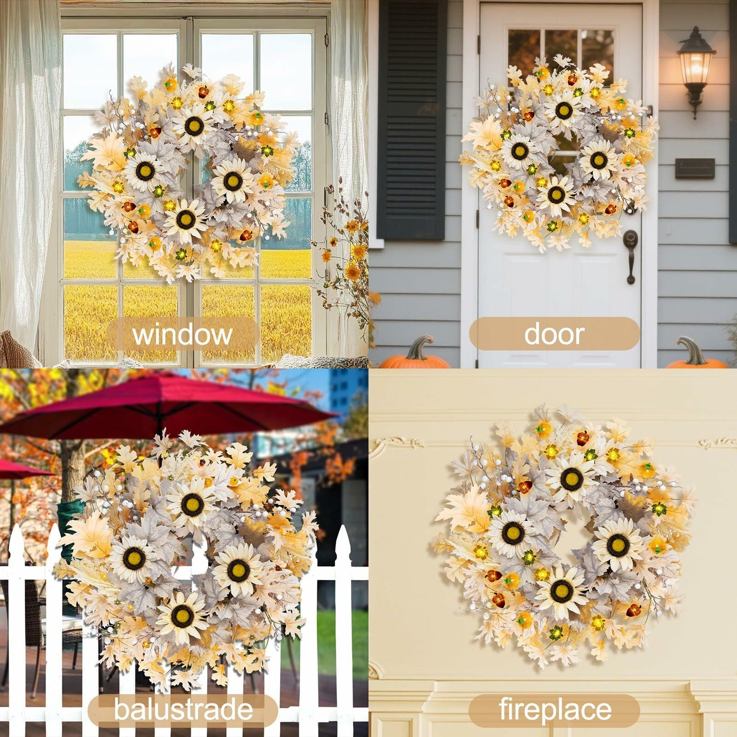 26" Lighted Sunflower Wreath