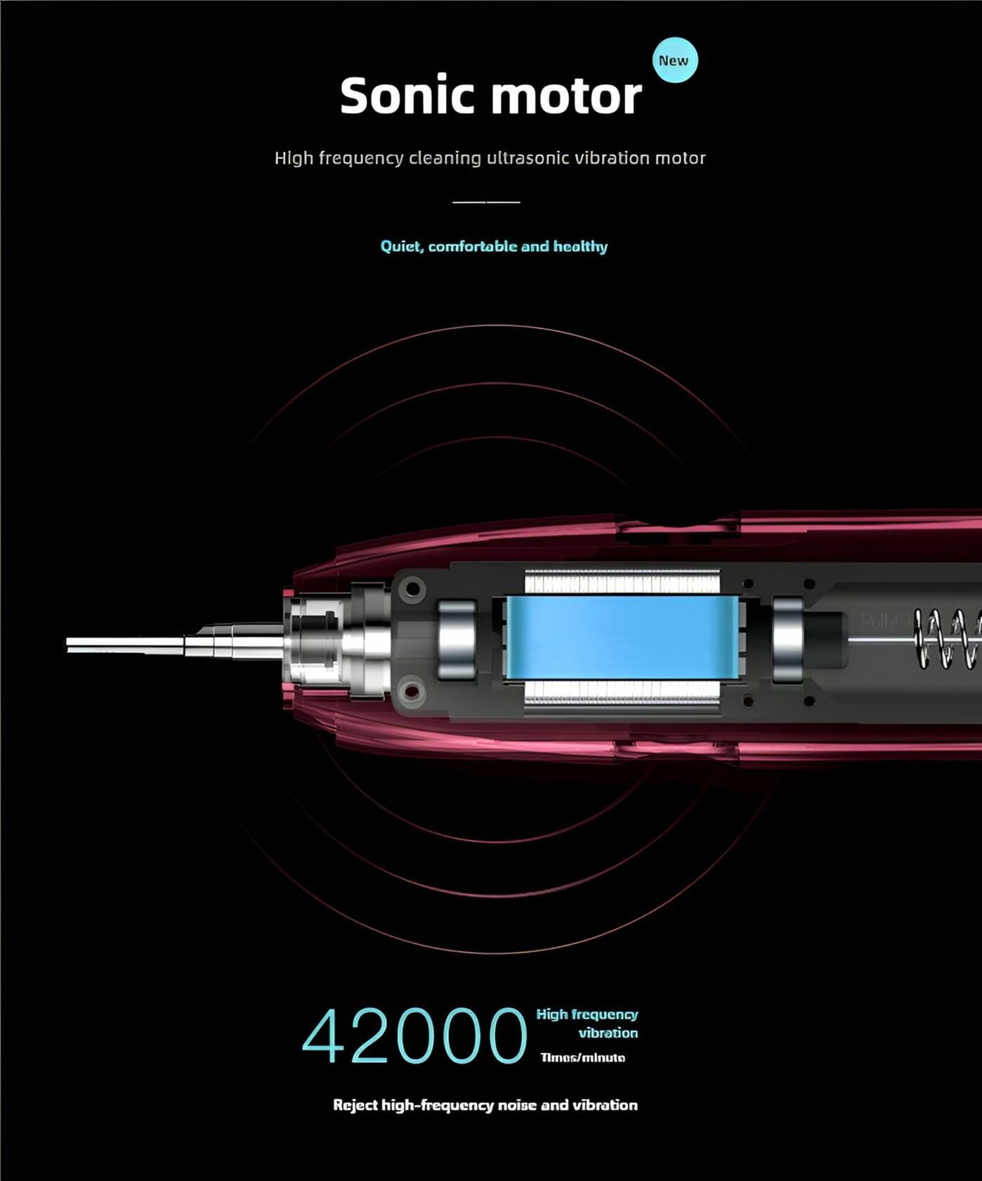 Silver Bling Electric Toothbrush - 3 Heads - 6 Modes Portable