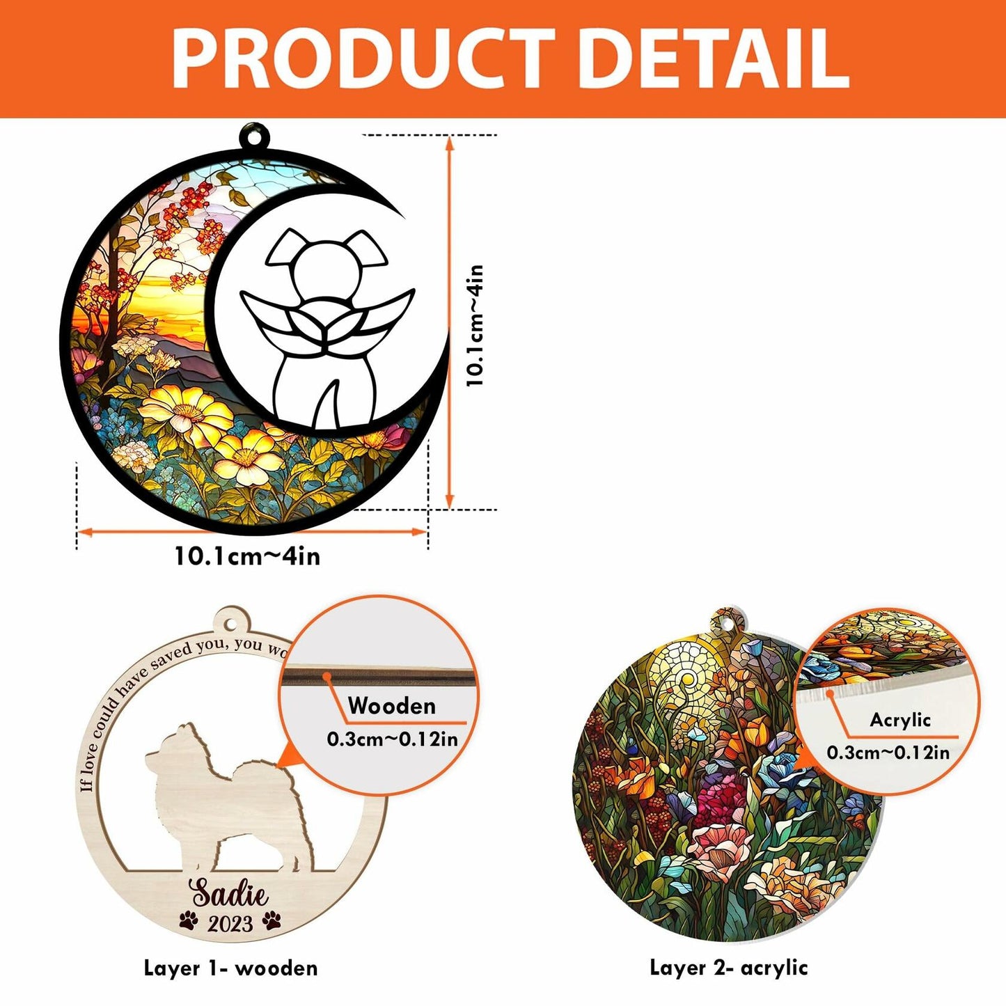 Dog Ornament Suncatcher Memorial Gift - 4 Inch
