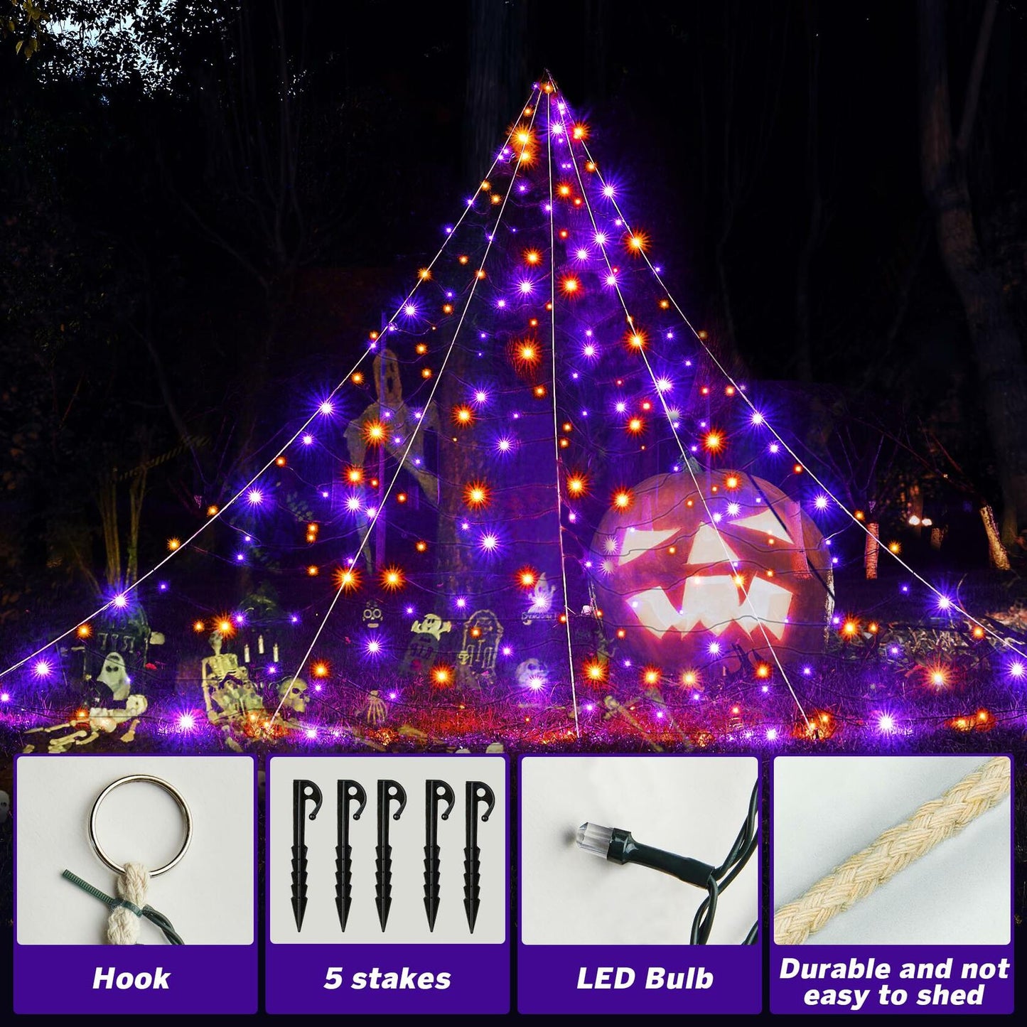LED Outdoor Spider Web 19.7x14.7ft