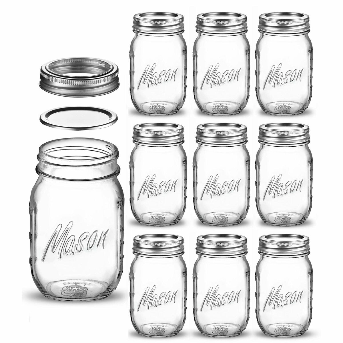 Regular Mouth Glass Mason Jars, 16-Ounce (10-Pack)