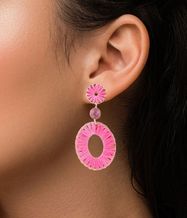 Pink Magenta Dreams Round Golden Earrings