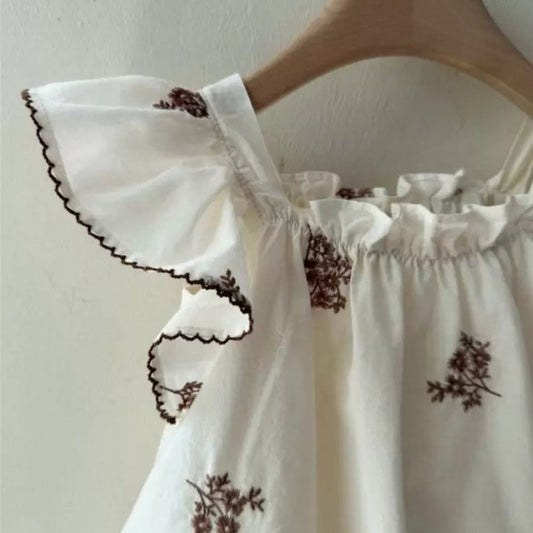 Fly Sleeves Flower Pattern Embroidered Dress