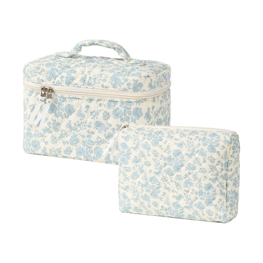 Hyfant 2Pcs Cotton Quilted Makeup Bag