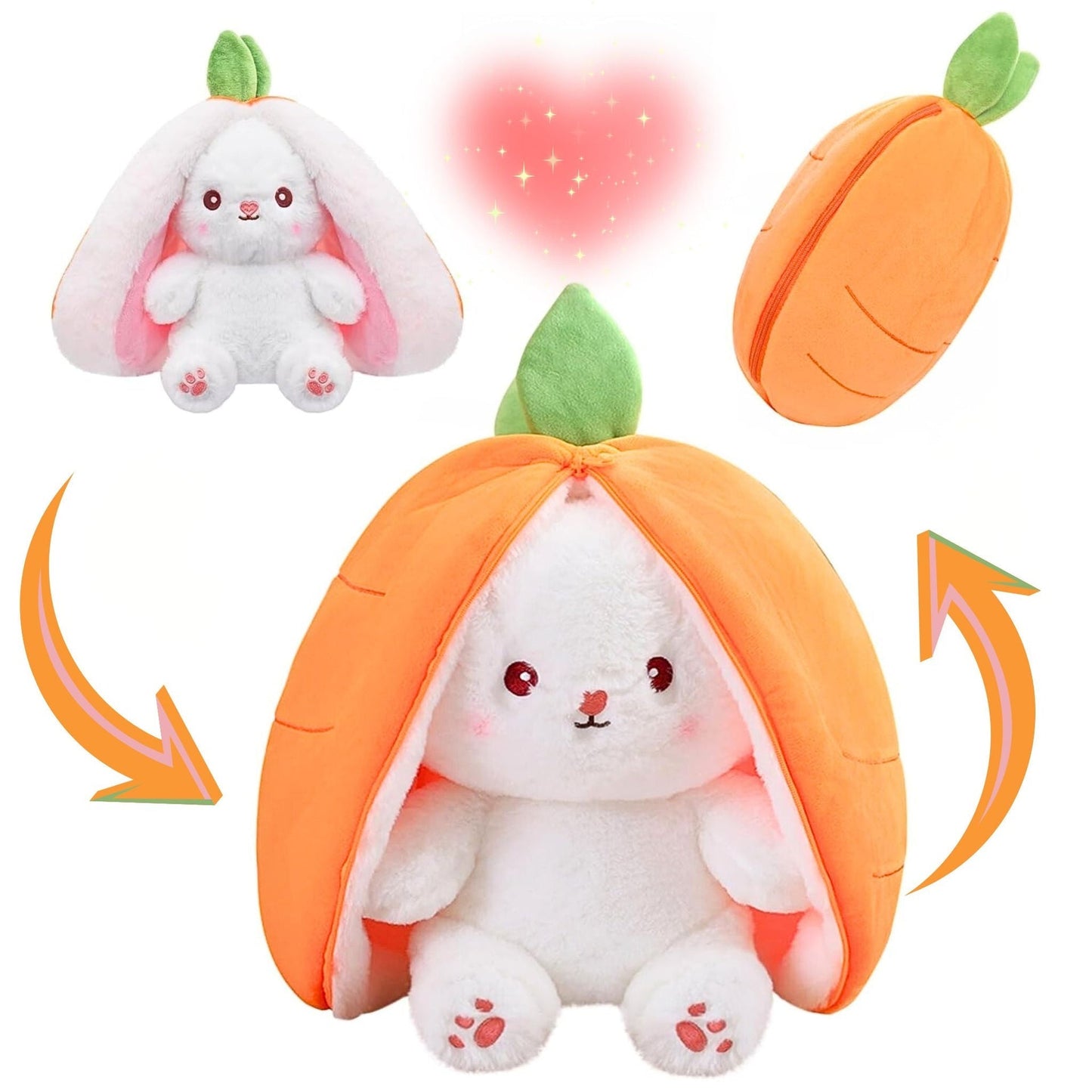 Reversible Strawberry Bunny Plush Toy Soft Polyester Kids Easter Basket Stuffer Gift Birthday Surprise for Girls and Boys